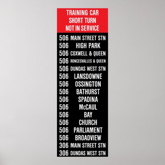 506 CARLTON Replica TTC Streetcar Rollsign Poster (Vorne)