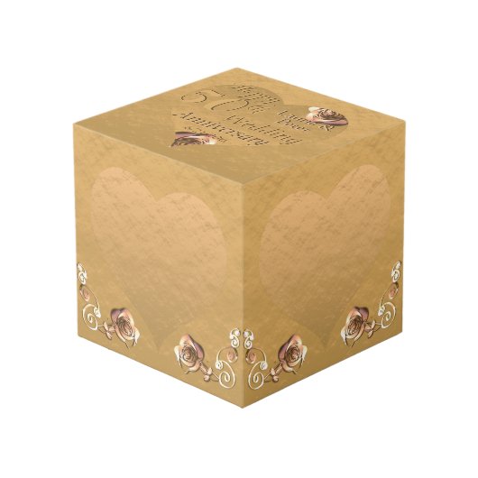50., 1. Hochzeit Jubiläum Golden Heart Frames  Würfel (Vorderseite Schrägansicht)