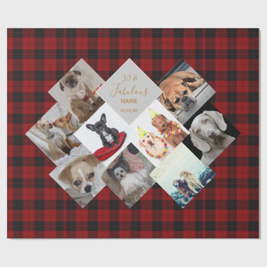 50. 40. 60. FOTO Collage Buffalo Kariert benannt Geschenkpapier (Flach)