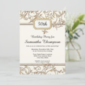 50. 50. Art Nouveau Gold Lavender Birthday Einladung (Stehend Vorderseite)