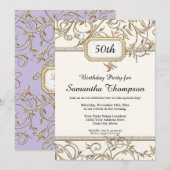 50. 50. Art Nouveau Gold Lavender Birthday Einladung (Vorne/Hinten)