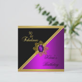 50. 50. Elegant Birthday Magenta Gem Black Gold Einladung (Stehend Vorderseite)