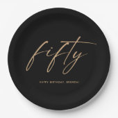 50. 50. Elegante Gold Black Birthday Party Pappteller (Vorderseite)