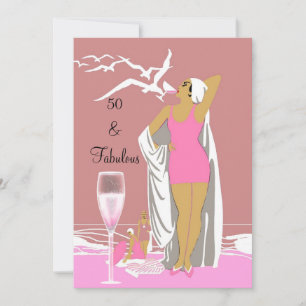 50. 50. Geburtstagsfeier Retro Diva Rosa Art Deco Einladung