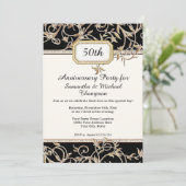 50. 50. Jugendstil Black n Gold Jubiläum Einladung (Stehend Vorderseite)