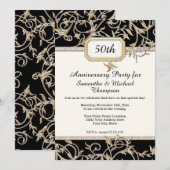 50. 50. Jugendstil Black n Gold Jubiläum Einladung (Vorne/Hinten)