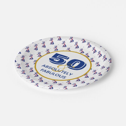 50 & Absolut fabelhafte GROSSBRITANNIEN Feier Pappteller (Schrägansicht)