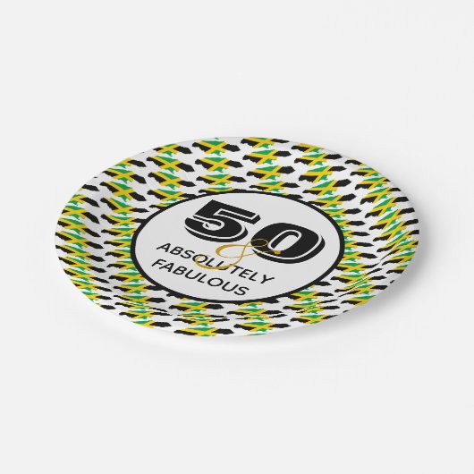 50 & Absolut fabelhafte JAMAICA-Feier Pappteller (Schrägansicht)