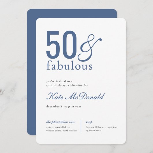 50 and Fabulous 50th Birthday Invitation Einladung (Vorne/Hinten)