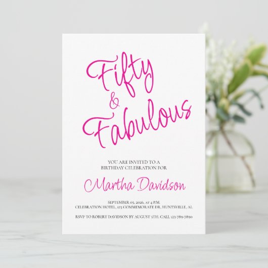 50 and Fabulous | 50th Birthday Invitation Einladung (Stehend Vorderseite)