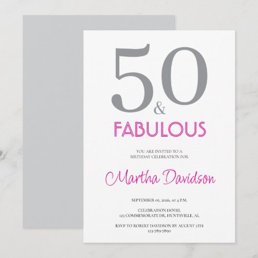 50 and Fabulous | 50th Birthday Invitation Einladung (Vorne/Hinten)