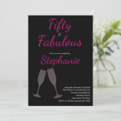 50 and Fabulous | 50th Birthday Party Black Pink Einladung (Stehend Vorderseite)