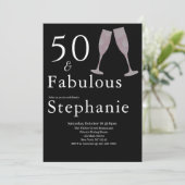 50 and Fabulous | 50th Birthday Party Black White Einladung (Stehend Vorderseite)