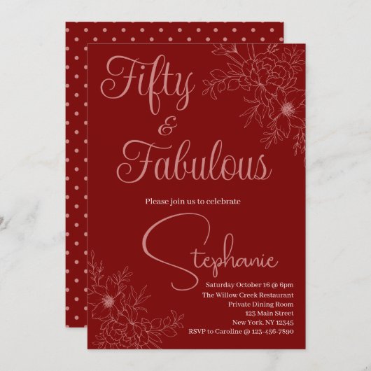 50 and Fabulous | 50th Birthday Party Einladung (Vorne/Hinten)