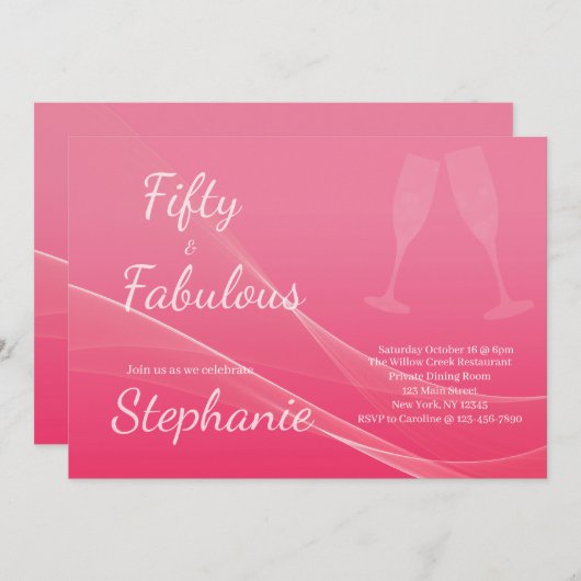 50 and Fabulous | 50th Birthday Party Pink Einladung (Vorne/Hinten)