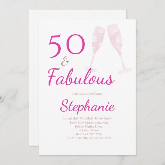 50 and Fabulous | 50th Birthday Party Pink Einladung (Vorne/Hinten)