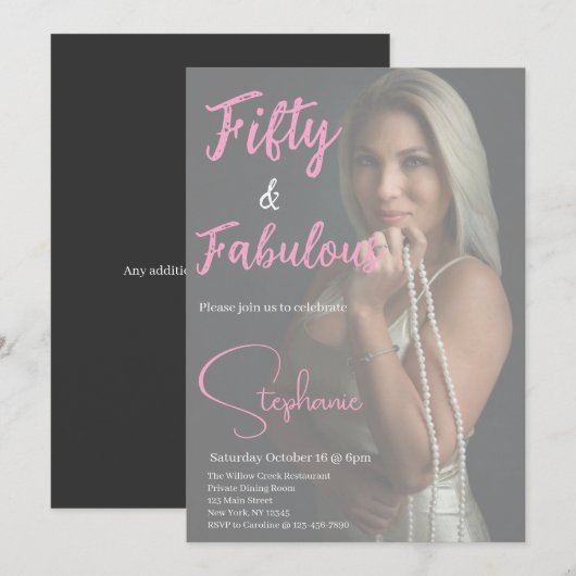 50 and Fabulous | 50th Birthday Party Pink Einladung (Vorne/Hinten)