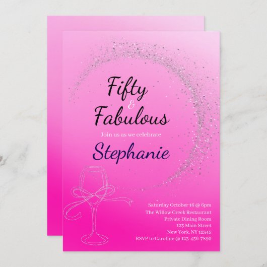 50 and Fabulous | 50th Birthday Party Pink Einladung (Vorne/Hinten)