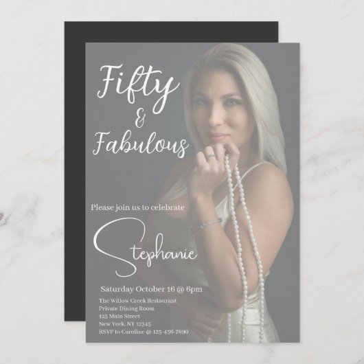 50 and Fabulous | 50th Birthday Party White Einladung (Vorne/Hinten)