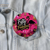 50 and fabulous,  50th birthday pink flamingo button (Beispiel)