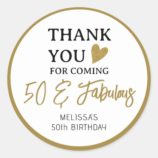50 And Fabulous 50th Birthday Thank You Favors Runder Aufkleber (Vorderseite)