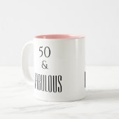 50 and Fabulous Birthday Black Text Zweifarbige Tasse (Vorderseite Links)