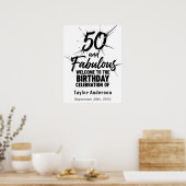 50 and Fabulous Birthday Bursting Black and White Poster (Küche)