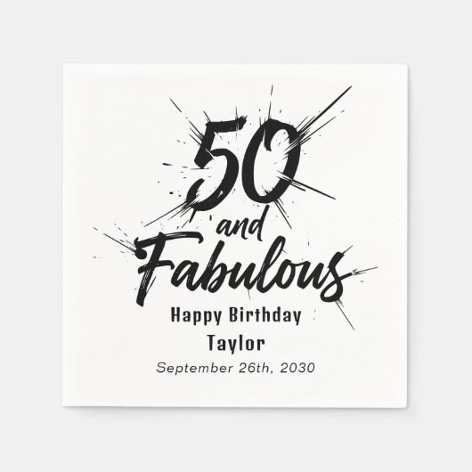 50 and Fabulous Birthday Bursting Black and White Serviette (Vorderseite)