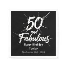 50 and Fabulous Birthday Bursting Modern Black