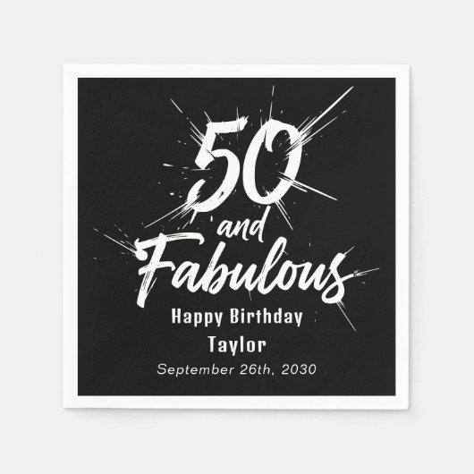 50 and Fabulous Birthday Bursting Modern Black Serviette (Vorderseite)
