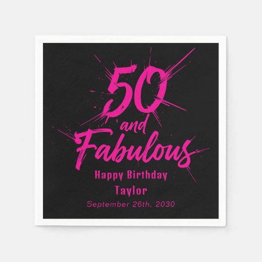 50 and Fabulous Birthday Bursting Pink and Black Serviette (Vorderseite)