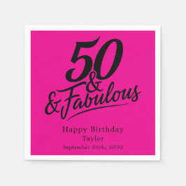 50 and Fabulous Birthday Chic Pink and Black Serviette