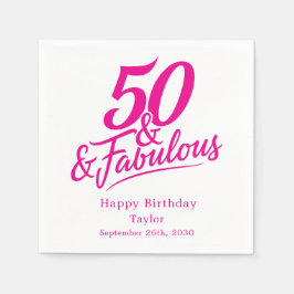 50 and Fabulous Birthday Chic Pink and White Serviette