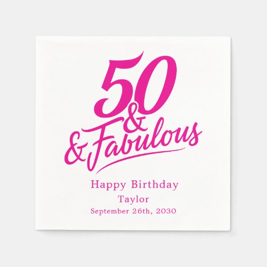 50 and Fabulous Birthday Chic Pink and White Serviette (Vorderseite)