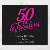 50 and Fabulous Birthday Chic Pink Script Schaumweinetikett (Einzelnes Label)