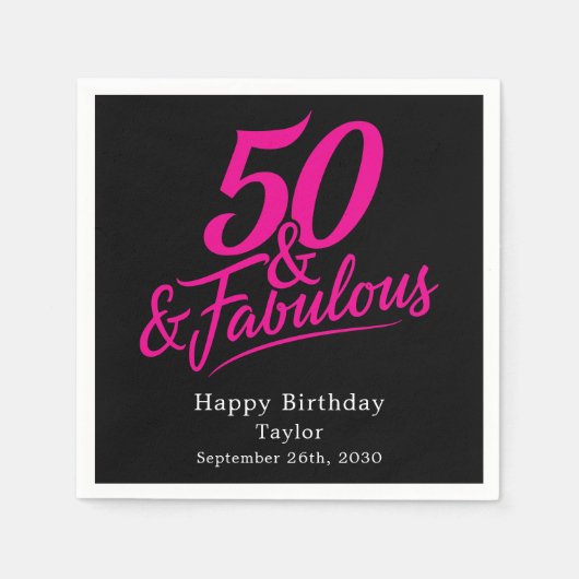 50 and Fabulous Birthday Chic Pink Script Serviette (Vorderseite)