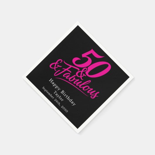 50 and Fabulous Birthday Chic Pink Script Serviette (Ecke)