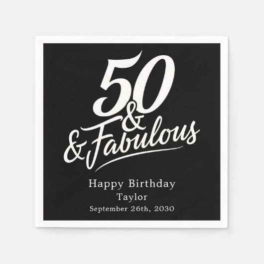 50 and Fabulous Birthday Chic Script Custom Serviette (Vorderseite)