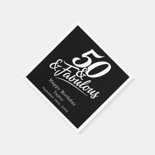 50 and Fabulous Birthday Chic Script Custom Serviette (Ecke)