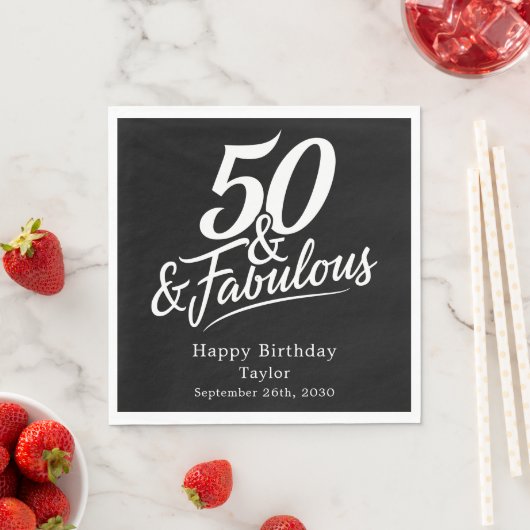 50 and Fabulous Birthday Chic Script Custom Serviette (Beispiel)