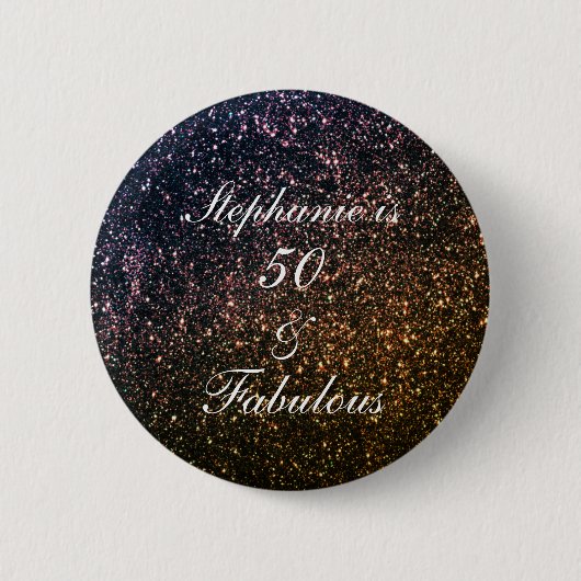 50 And Fabulous Birthday Gold Black Golden Glitter Button (Vorderseite)