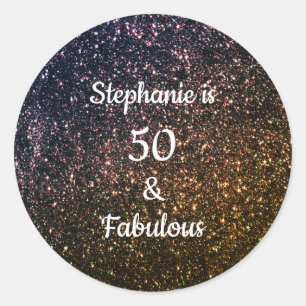 50 And Fabulous Birthday Gold Black Golden Glitter Runder Aufkleber