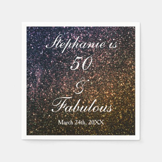 50 And Fabulous Birthday Gold Black Golden Glitter Serviette (Vorderseite)