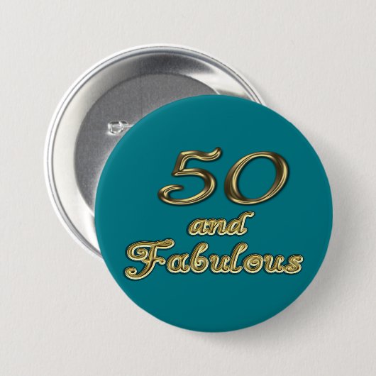 50 and Fabulous Birthday Gold Typography 50th Age Button (Vorne & Hinten)