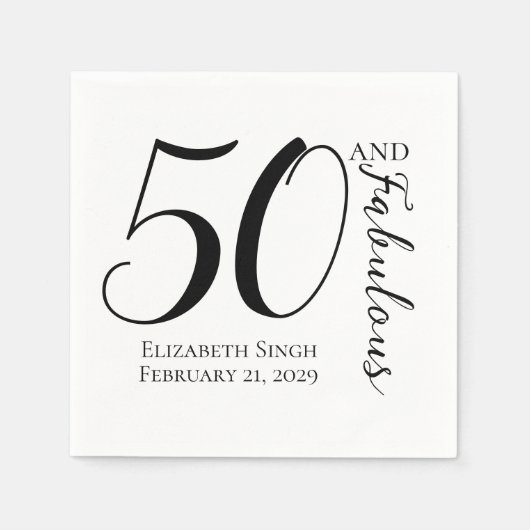 50 and Fabulous Birthday Party Black and White Serviette (Vorderseite)