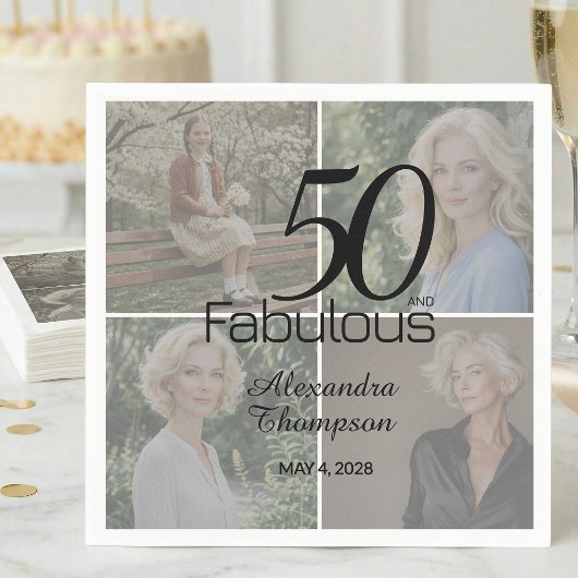 50 and Fabulous Birthday Photo Collage Party Serviette