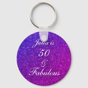 50 And Fabulous Birthday Pink Purple Glitter Ombre Schlüsselanhänger
