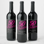 50 and Fabulous Birthday Pink Script Custom Weinetikett (Flaschen)