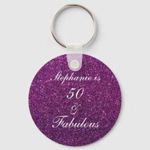 50 And Fabulous Birthday Purple Glitter Ombre Chic Schlüsselanhänger