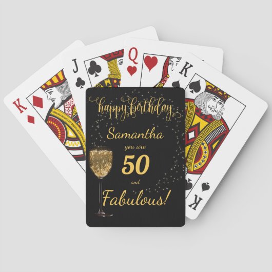 50 and Fabulous Black and Gold Birthday Template Spielkarten (Rückseite)